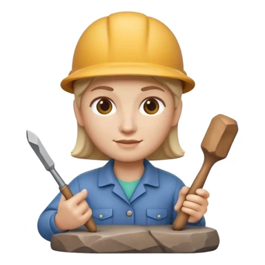 Apple Memoji-style 3D emoji of a sculptor with a small statue and chisel, smooth gradients, rounded edges, no background.during sculpting rock sticker