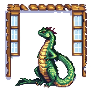A legendary ancient basilisk reptile coiled around the Windows 11 blue four-square icon, pixel art style, no background. sticker