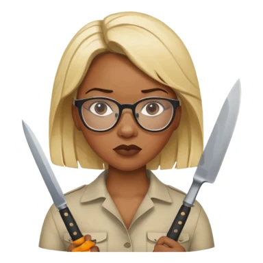 blonde black woman with glasses and knives sticker