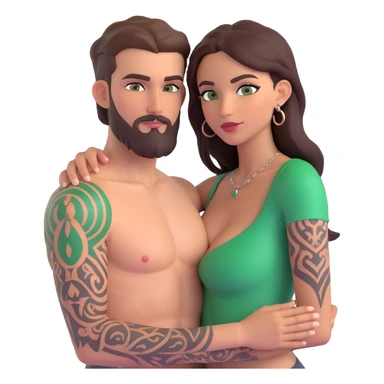Short Brown eyed Latina woman with pierced nipples, small breasts and tattoos having sex with a tall white man with green eyes and a beard for Christmas grab booty sticker