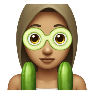 girl with cucumbers on her eyes snd towel on her chest and head sticker