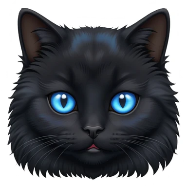 fluffy black cat face with bright blue eyes sticker