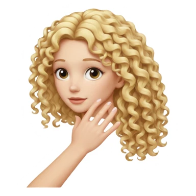 back view of a hand gently touching blonde curly hair sticker