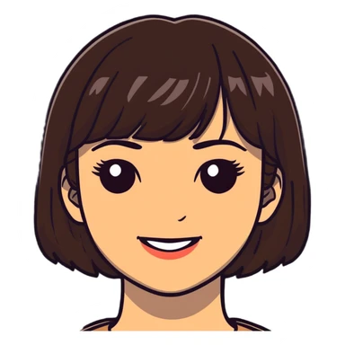 Pretty woman with dark brown bangs, subtle makeup, warm smile sticker