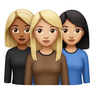 3 girls. 1 light skin with blonde hair 1 brown skin with black hair and 1 tan skin with brownish/red hair sticker