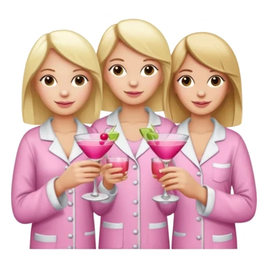 Three white-skinned friends (one with blonde hair and the other two with brown hair) toasting with pink cocktail glasses and wearing pajamas sticker