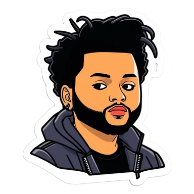 2012 version of The Weeknd,  canadian celebrity and singer from Toronto, must be ultra hyperrealistic, and mirco-detailed, 3D sticker design
 Must be 8k hd, 8000x8000px resolution. Must use very thin transparent smooth lines sticker