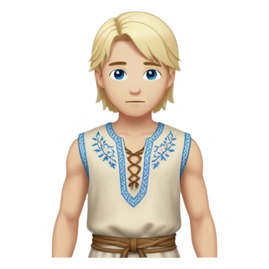 medieval summer outfit worn by a DnD themed fantasy male character. lightweight sleeveless wool tunic with a laced-up front and decorative embroidery. clothes only above the waist. The clothes full waist. The character's haven't arms. character is white-skinned, blonde hair, blue eyes, medium-length straight hair. sticker