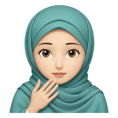 Hijabi girl sitting.     head covered
hands pulling the fabric in
shy-but-dramatic energy
“no cameras pls” but in a cute way
soft + mysterious vibe sticker