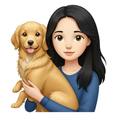 girl with medium black longhair holding a Golden Retriever sticker