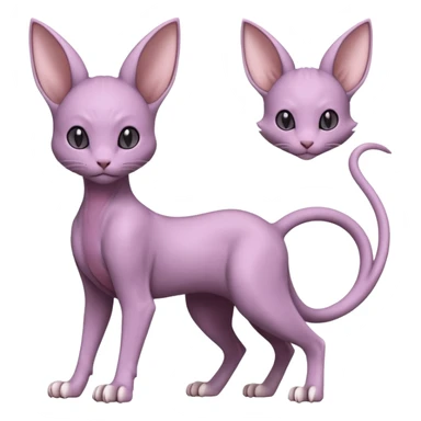 Pastel dull greyish anthropomorphic digitigrade Mewtwo-Beerus-Minccino-Lykoi-Sphynx-hybrid-Fakémon-fusion-animal-ET-species-creature, full body  sticker