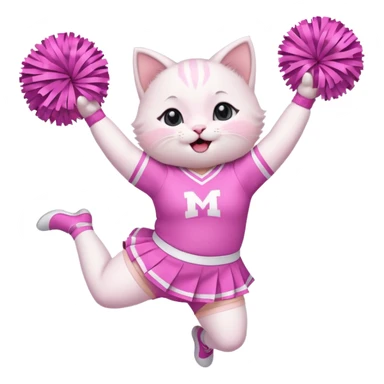 A cute chubby white kitten cheerleader in pastel uniform jumping in cheer pose. sticker
