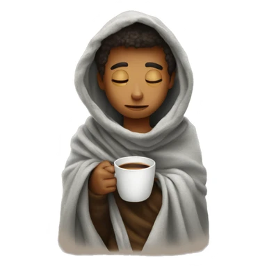 Boy inside a blanket sipping coffee eyes closed sticker