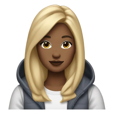 IT-girl with blond hair working at the MacBook, wearing AirPods Max sticker