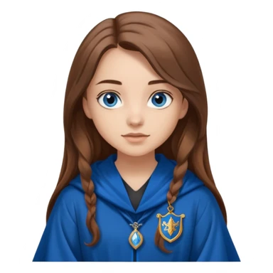 gorgeous Girl with light skin, blue eyes, long brown hair, wears a ravenclaw robes  sticker