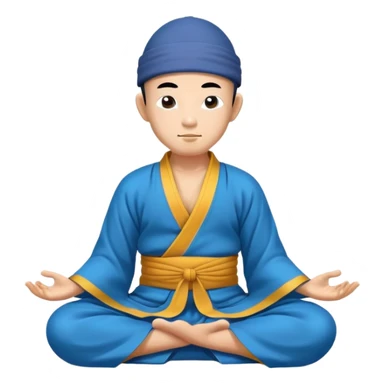 Tibetan monk in Asian hat floating in lotus pose in blue kimono sticker