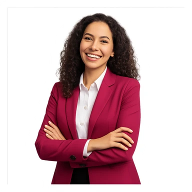 a beautiful, fancy woman as a happy and relaxed project manager, in a professional yet cheerful pose sticker