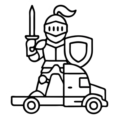 Transform Casper the ghost into a medieval knight in armor, much larger than the white semi truck, outlined icon style with transparent background. sticker