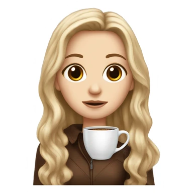 White girl with brown long hair big eyes and coffee   sticker