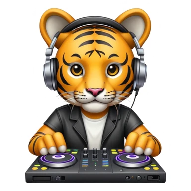 DJ tiger face with headphones and mixing deck for Twitch emote sticker