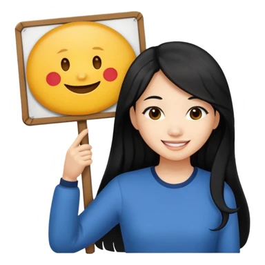 A dominatrix holding a large sign. Asian woman with long black hair sticker