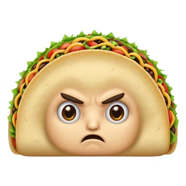 cute angry taco with furrowed brows and small frown, minimal details, simple background sticker