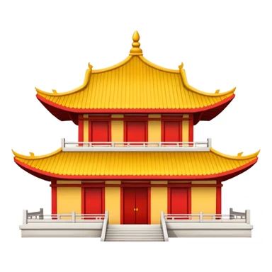 Simple Chinese temple building icon like standard emoji, iconic representation with upturned roof eaves sticker