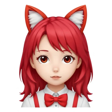 cute anime girl with cat ears, red blowing hair sticker