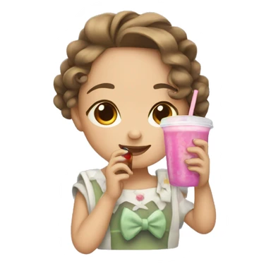 An girl with a bow and drinking boba sticker