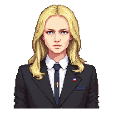 Russian politician with serious face, blonde hair, in dark suit sticker