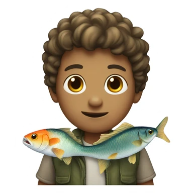 Boy with fish sticker