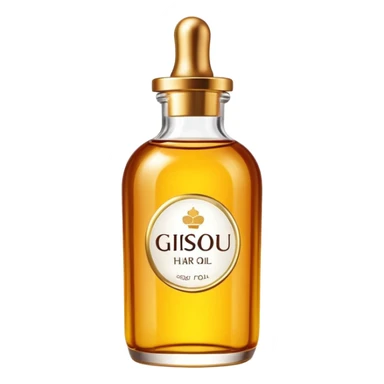 Gisou hair oil bottle, elegant glass bottle with gold cap, honey-infused hair oil, beauty product sticker