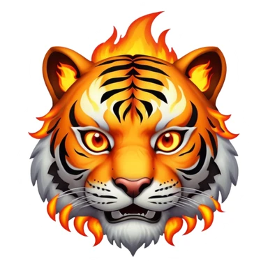 fire elemental tiger face with flames and burning orange eyes for Twitch emote sticker
