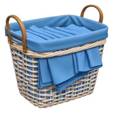 white LAUNDRY BASKET WITH FOLDED blue CLOTHES sticker