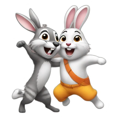 bunny dancing with raccoon sticker