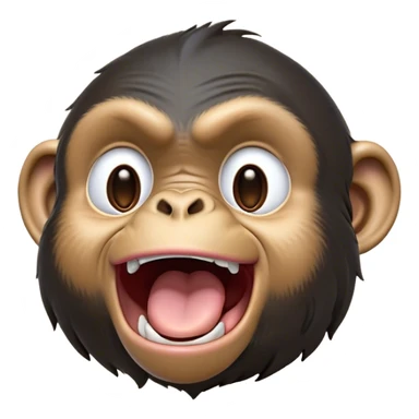 Cinematic Cute Yawning Chimpanzee Portrait Emoji, Head tilted slightly with a dramatic, wide-open yawn, showcasing a gently textured face with half-closed, drowsy eyes and an open, relaxed expression, Simplified yet irresistibly adorable features, highly detailed, glowing with a soft, cozy glow, high shine, relaxed yet expressive, stylized with a dash of whimsical primate charm, soft glowing outline, capturing the essence of a drowsy yet affectionate guardian that seems ready to stretch out for a nap! sticker