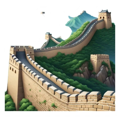 Cinematic Realistic Great Wall of China Landmark Emoji, depicted as ancient fortifications winding across majestic mountains, rendered with intricate detail and dramatic lighting. sticker