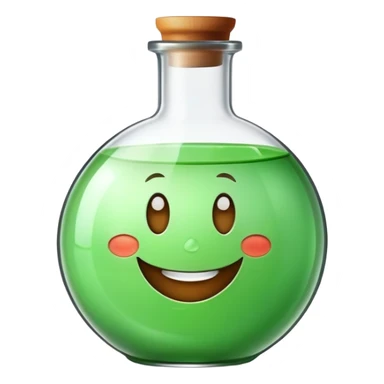 Draw me an emoji- a chemical green flask with a smiling face on a white background like a drawing. sticker