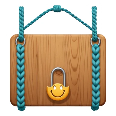 3D cartoon style wooden hanging signboard, smooth polished wood texture, rounded edges, detailed wood grain, thick twisted ropes going through holes on both sides, hanging rope knots visible, isolated on white background, soft shadow, high resolution, digital illustration, centered composition sticker