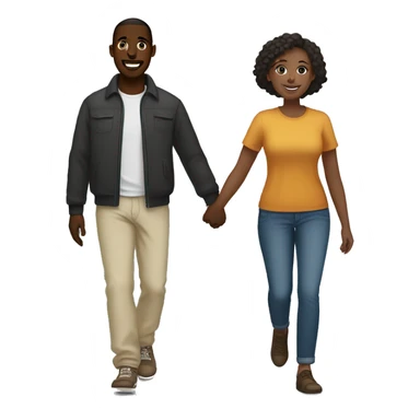 “A black Somali man with short hair and a white woman with dark brown hair holding hands and walking side by side, smiling and enjoying their time together sticker