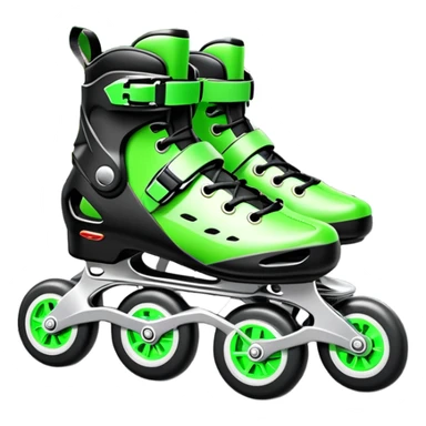 An icon showing a close-up of inline rollerblades resting on smooth asphalt in a park. The background features trees, grass, and a clear sky, with the vibrant green landscape creating a serene outdoor vibe. The skates' wheels are highlighted against the pavement. Transparent background  sticker