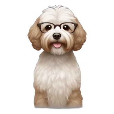 Long straight brown hair, eyeglassed turkish girl with white maltipoo sticker
