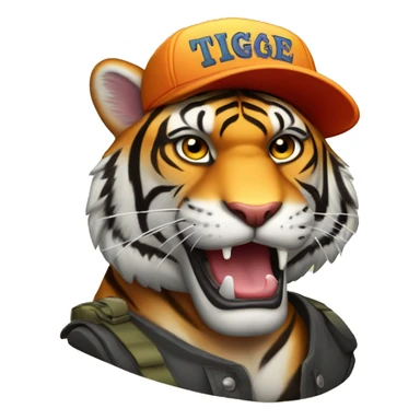 Tigre animado con gorra con un cartel sticker