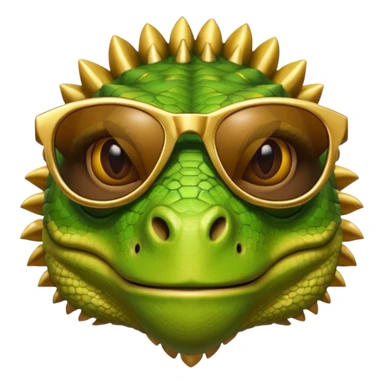 rich capitalist iguana head with golden glossy sunglasses sticker