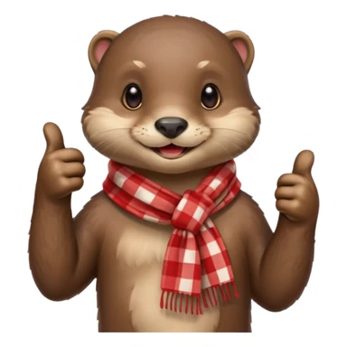 a cute otter smiling and giving thumbs up, wearing red Checkered Triangle scarf sticker
