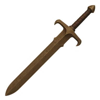 Create a bronze, worn version of a two-handed sword. Change the blade and guard to bronze with scratches and signs of wear. Remove all gems. The style should emulate the emoji style with a transparent background. sticker
