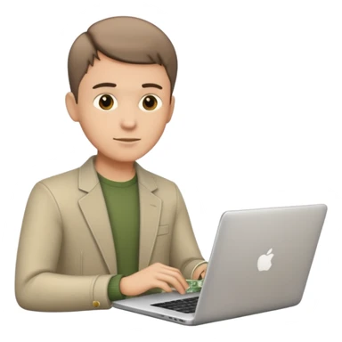 man with short hair with laptop and money sticker