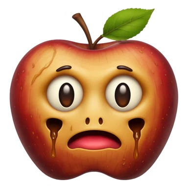 a disgusting, rotten apple with no face sticker