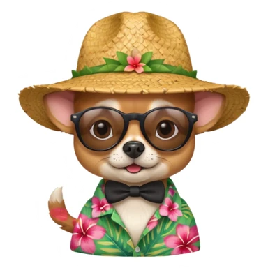 Chihuahua with sunglasses and straw hat, hawaii shirt sticker
