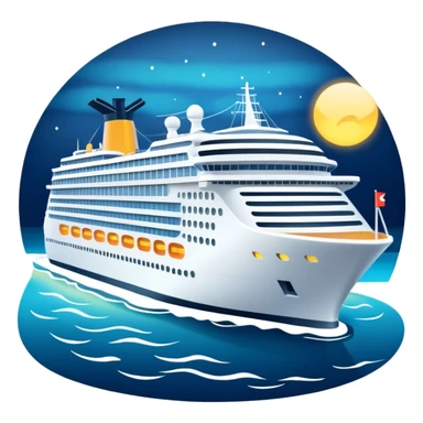 Illustrate a passenger cruise ship with multiple decks & glowing lights. sticker